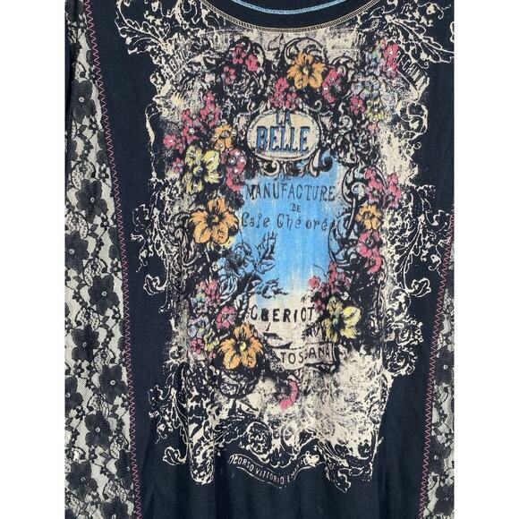 Vanilla Sugar Y2K Top 1X Vintage Black Lace Tattoo Floral Whimsigoth Grunge Goth - Picture 6 of 11